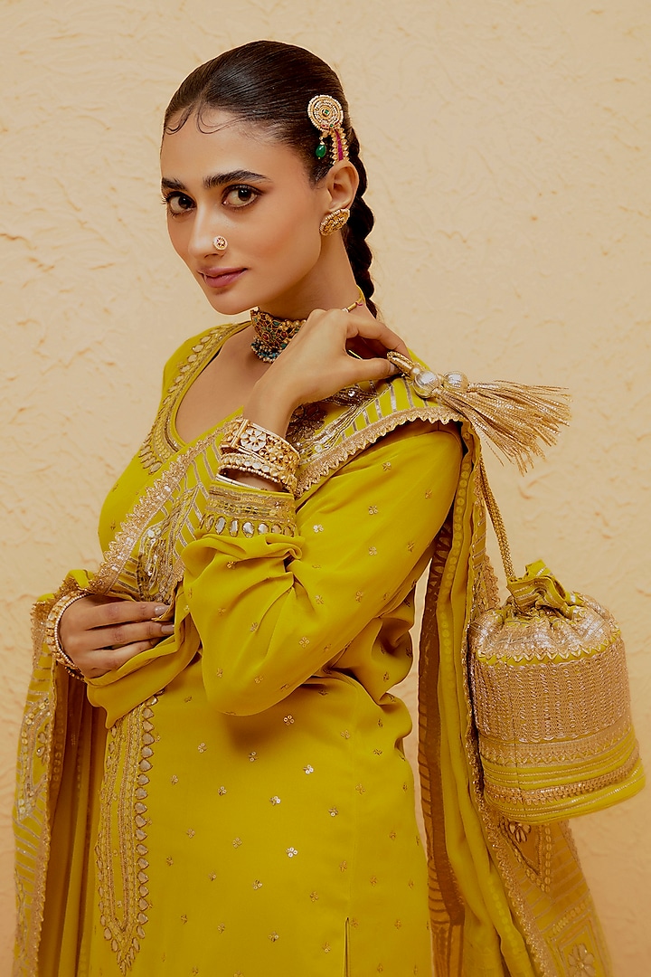 Citrine Yellow Georgette Gota-Patti Kalidar Kurta Set by Ranian at Pernia's Pop Up Shop