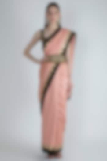 Blush Pink Embroidered Saree Set With Belt by Ranian