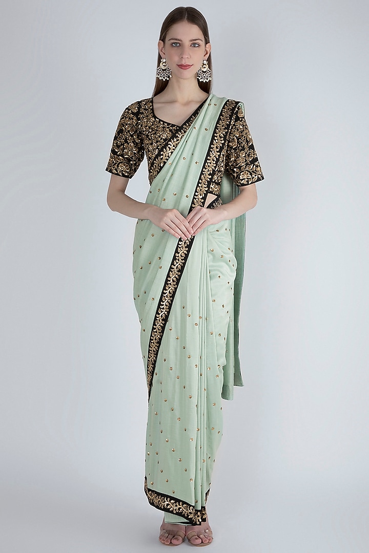 Mint Green Embroidered Saree Set by Ranian