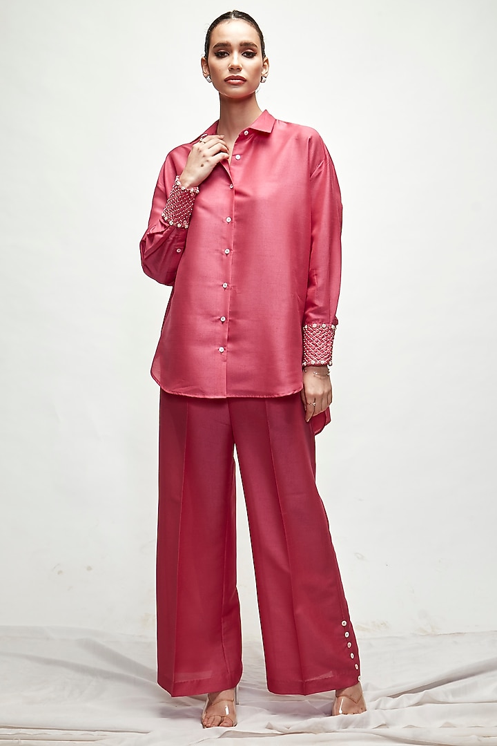 Blush Pink Silk Blend Co-Ord Set by Ranian at Pernia's Pop Up Shop