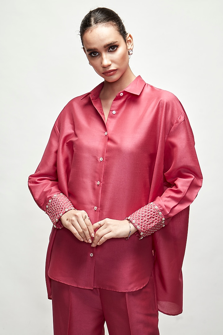 Blush Pink Silk Blend Co-Ord Set by Ranian at Pernia's Pop Up Shop