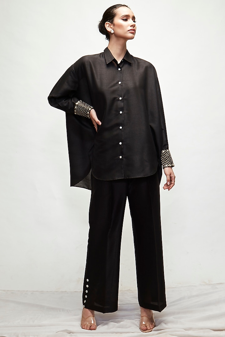 Black Silk Blend Co-Ord Set by Ranian at Pernia's Pop Up Shop