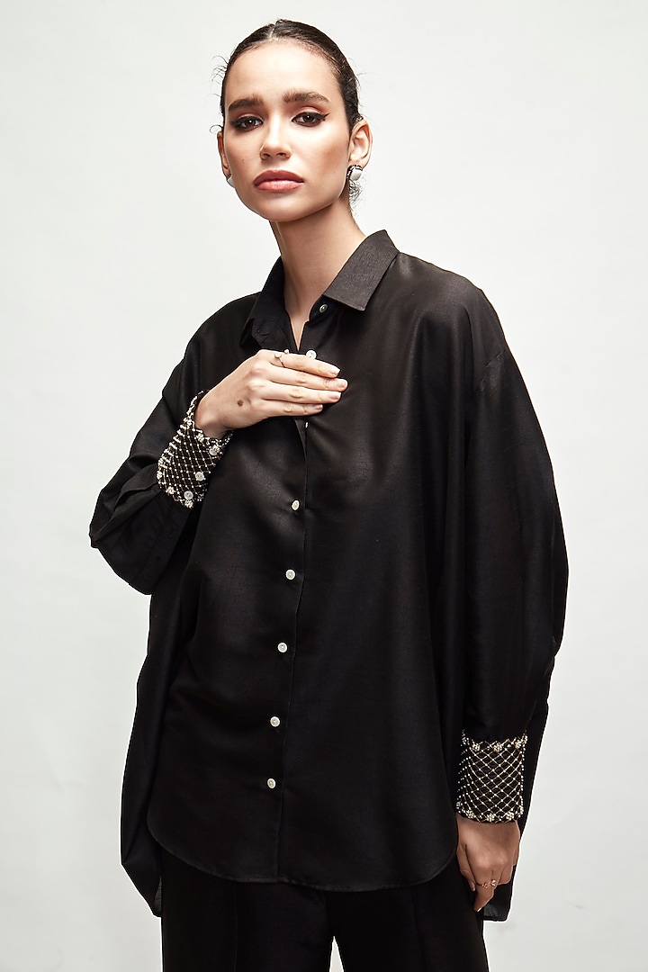 Black Silk Blend Co-Ord Set by Ranian at Pernia's Pop Up Shop