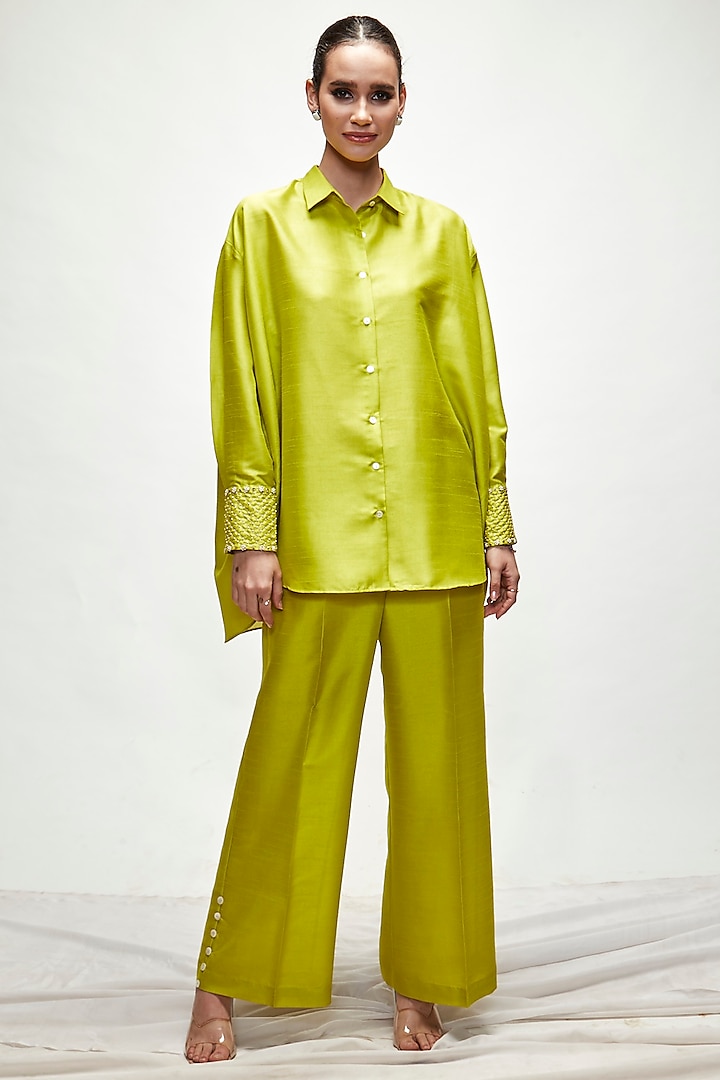 Lime Green Silk Blend Co-Ord Set by Ranian at Pernia's Pop Up Shop