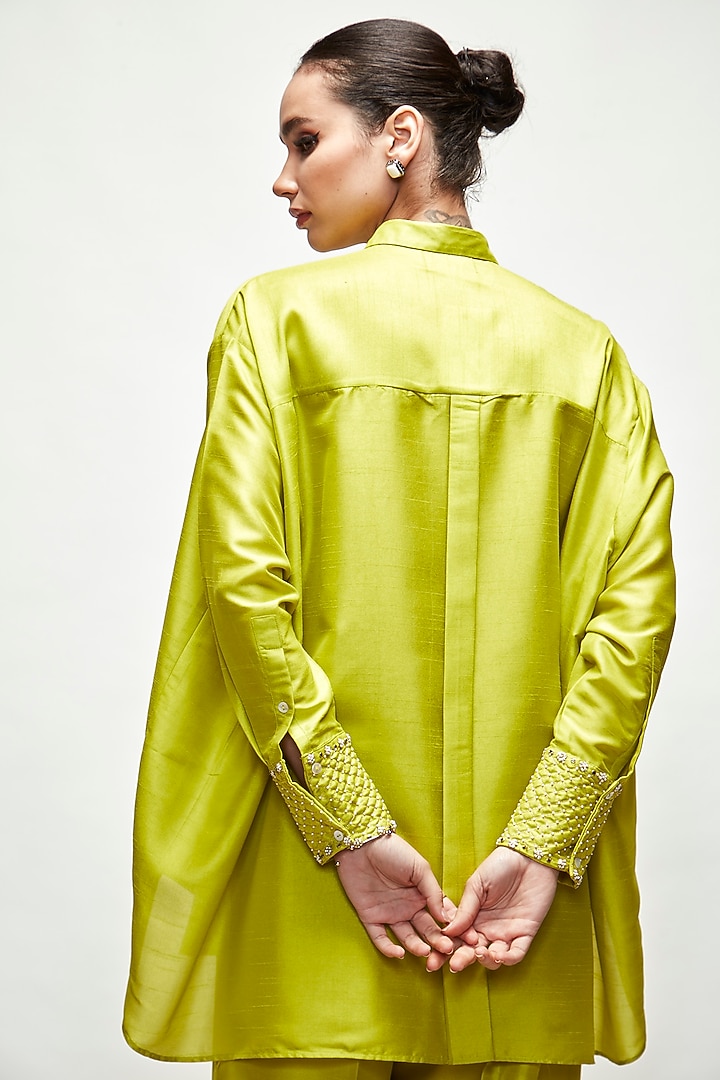 Lime Green Silk Blend Co-Ord Set by Ranian at Pernia's Pop Up Shop