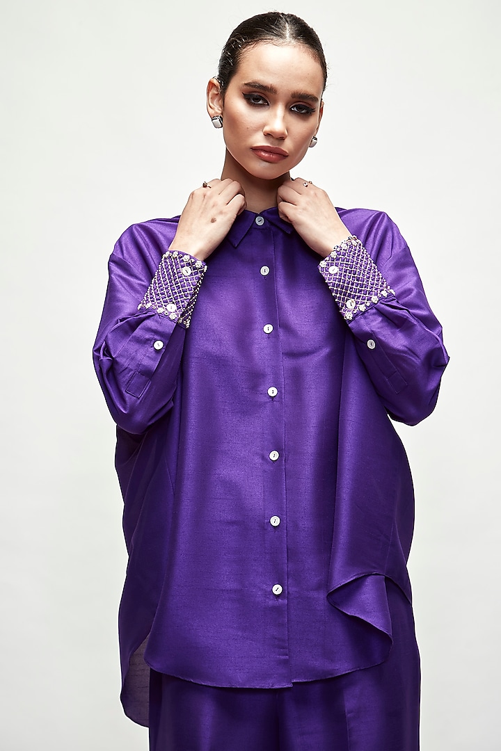 Violet Silk Blend Co-Ord Set by Ranian at Pernia's Pop Up Shop