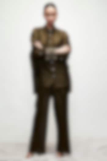 Army Green Silk Blend Co-Ord Set by Ranian at Pernia's Pop Up Shop