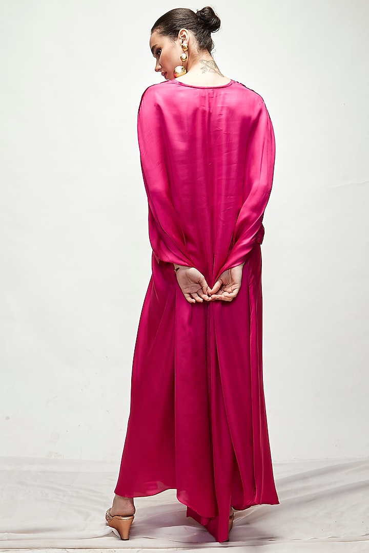 Fuchsia Silk Beads Embroidered Kaftan by Ranian at Pernia's Pop Up Shop