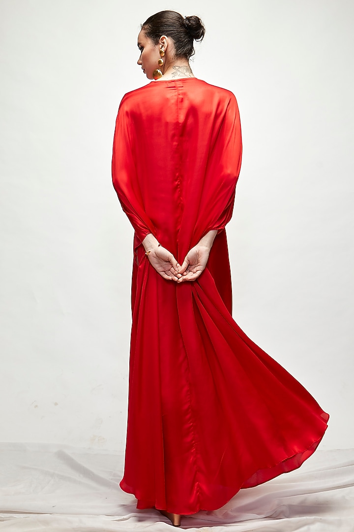 Red Silk Beads Embroidered Kaftan by Ranian at Pernia's Pop Up Shop
