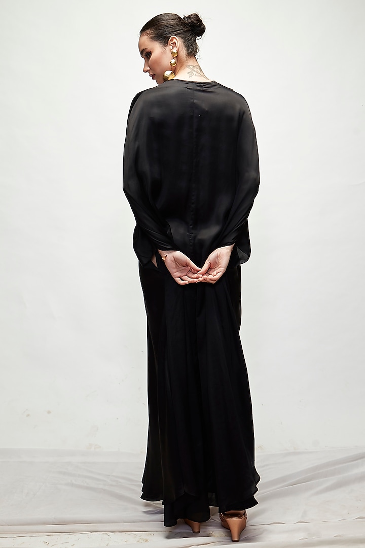 Black Silk Beads Embroidered Kaftan by Ranian at Pernia's Pop Up Shop