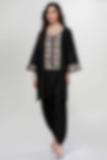 Black Blended Silk Dogri Kurta Set by Ranian at Pernia's Pop Up Shop
