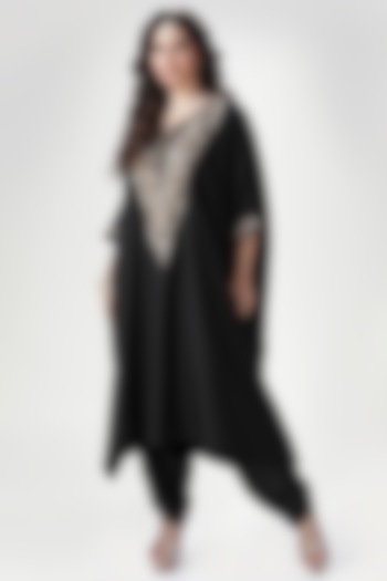 Black Blended Silk Kaftan Set by Ranian at Pernia's Pop Up Shop