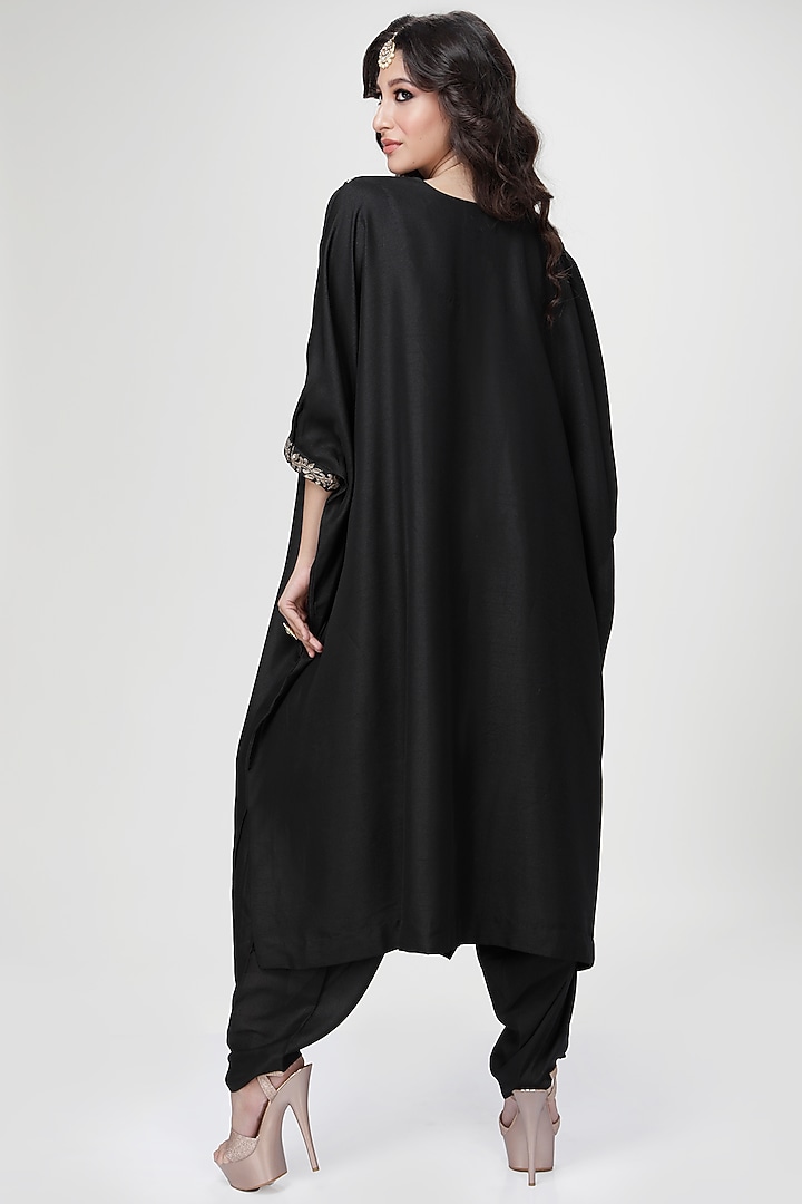Black Blended Silk Kaftan Set by Ranian at Pernia's Pop Up Shop