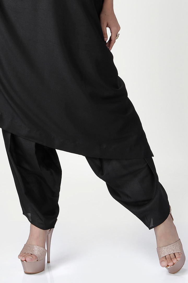 Black Blended Silk Kaftan Set by Ranian at Pernia's Pop Up Shop