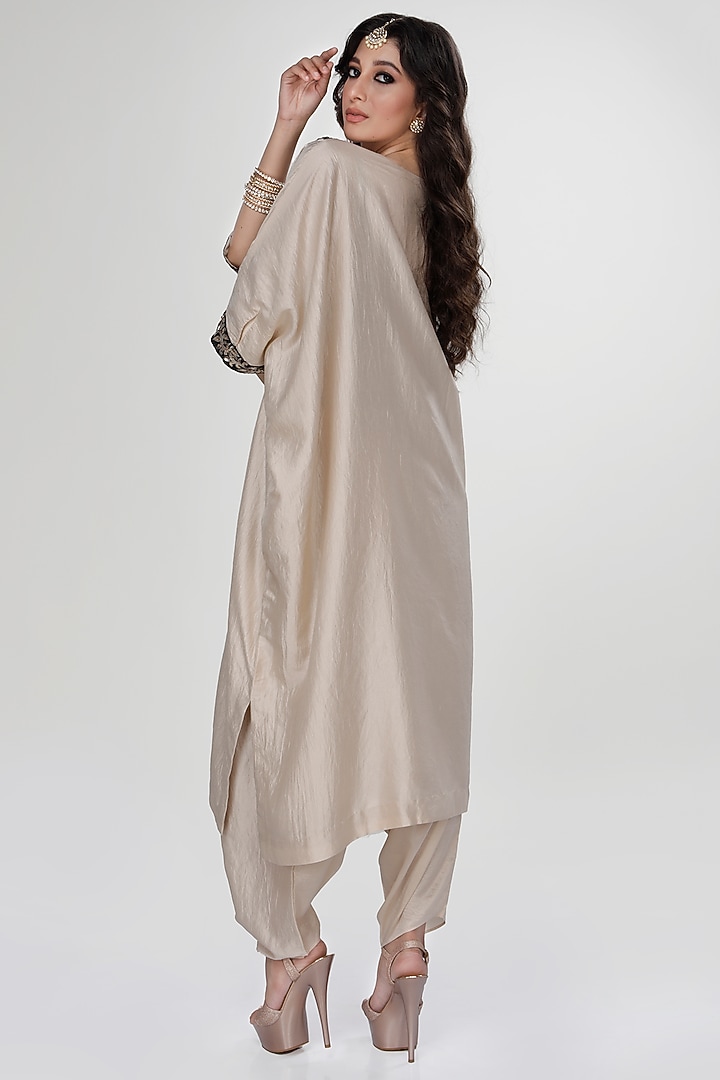 Almond Wrinkled Silk Kaftan Set by Ranian at Pernia's Pop Up Shop