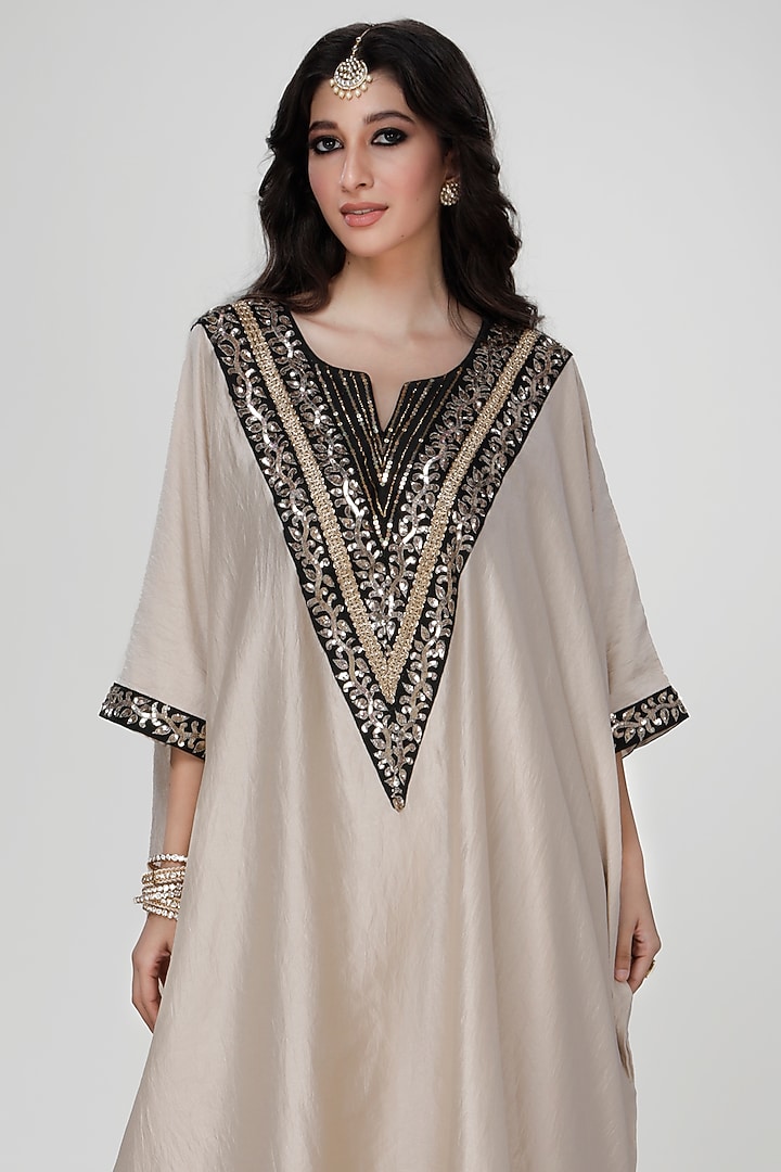 Almond Wrinkled Silk Kaftan Set by Ranian at Pernia's Pop Up Shop