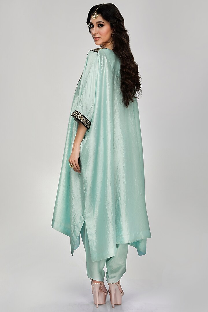 Powder Blue Wrinkled Silk Kaftan Set by Ranian at Pernia's Pop Up Shop