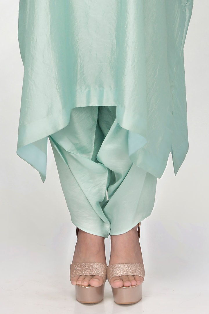 Powder Blue Wrinkled Silk Kaftan Set by Ranian at Pernia's Pop Up Shop