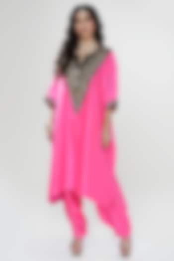 Fuchsia Wrinkled Silk Kaftan Set by Ranian at Pernia's Pop Up Shop