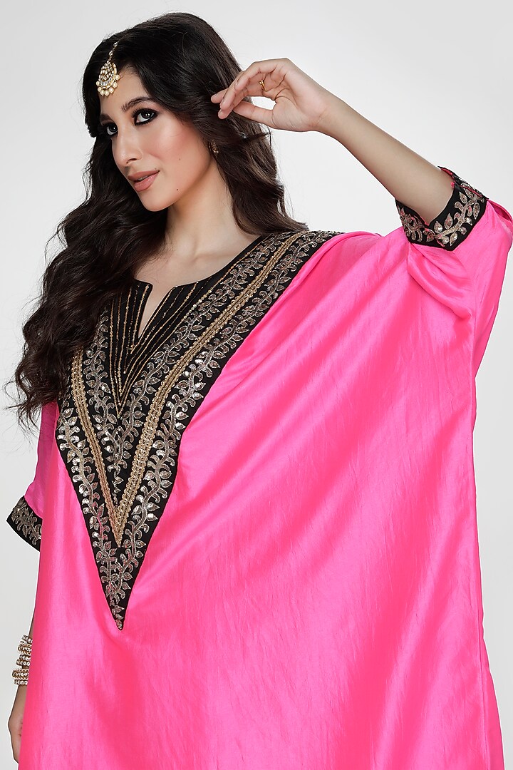 Fuchsia Wrinkled Silk Kaftan Set by Ranian at Pernia's Pop Up Shop