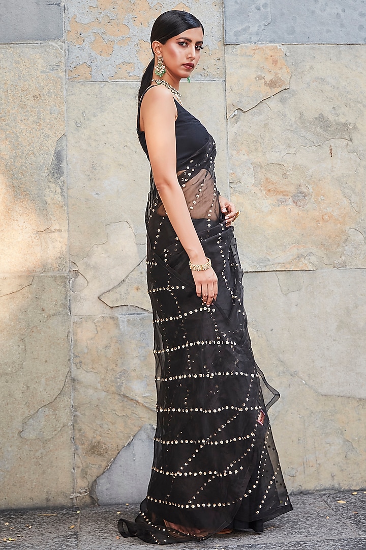 Black Organza Embroidered Wedding Saree Set by Ranian at Pernia's Pop Up Shop