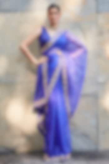 Purple Organza Embroidered Saree Set by Ranian