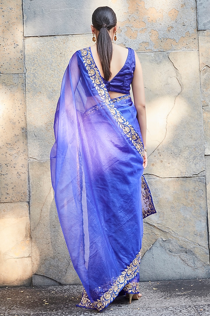 Purple Organza Embroidered Wedding Saree Set by Ranian at Pernia's Pop Up Shop