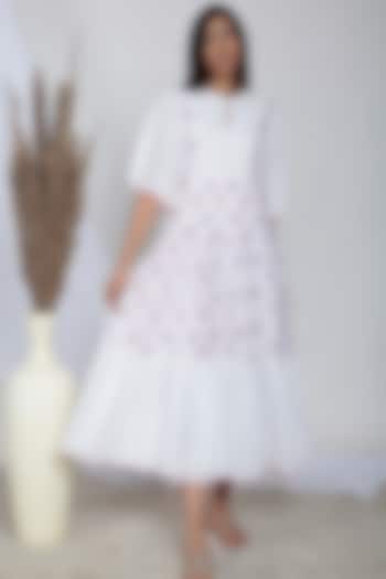 White Floral Hand Block Printed dress by Negra Elegante