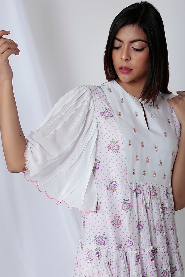 White Floral Hand Block Printed Summer Dress by Negra Elegante at Pernia's Pop Up Shop