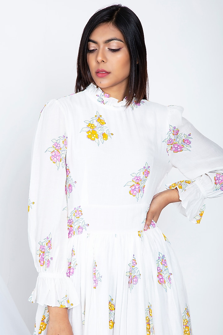 White Printed Ruffled Summer Dress by Negra Elegante at Pernia's Pop Up Shop