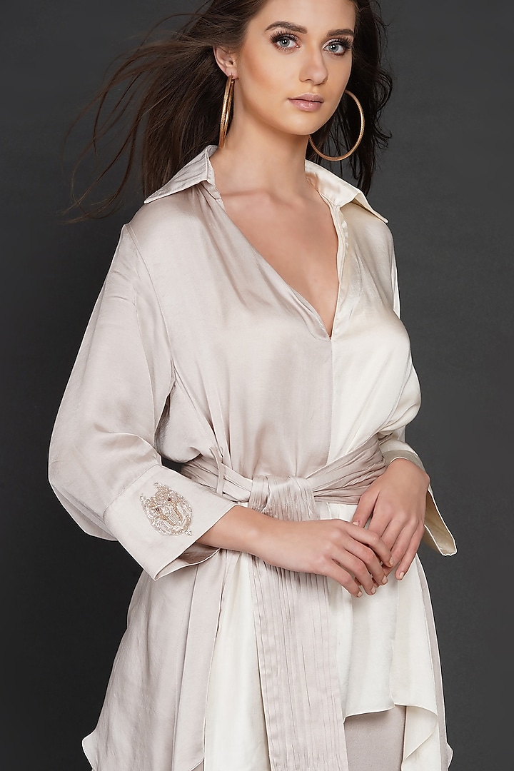 Ivory & White Top With Belt by Angry Owl at Pernia's Pop Up Shop