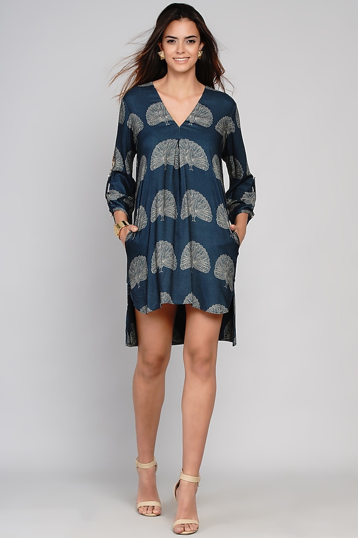 Navy Blue Printed Dress by Angry Owl