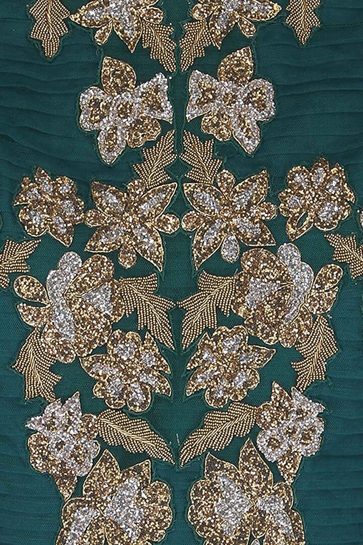 Teal floral motifs embroidered peplum jumpsuit available only at Pernia's Pop Up Shop.