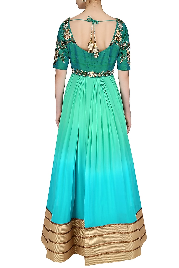 Mint green ombre shaded floor length anarkali suit with churidaar pants available only at Pernia's Pop Up Shop.