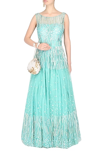 Sea Green Floor Length Embellished Gown by 1600 AD NAISHA NAGPAL