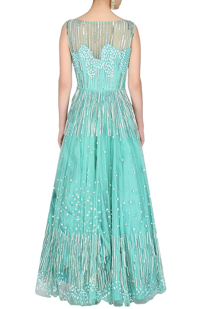 Sea green floor length embellished gown available only at Pernia's Pop Up Shop.