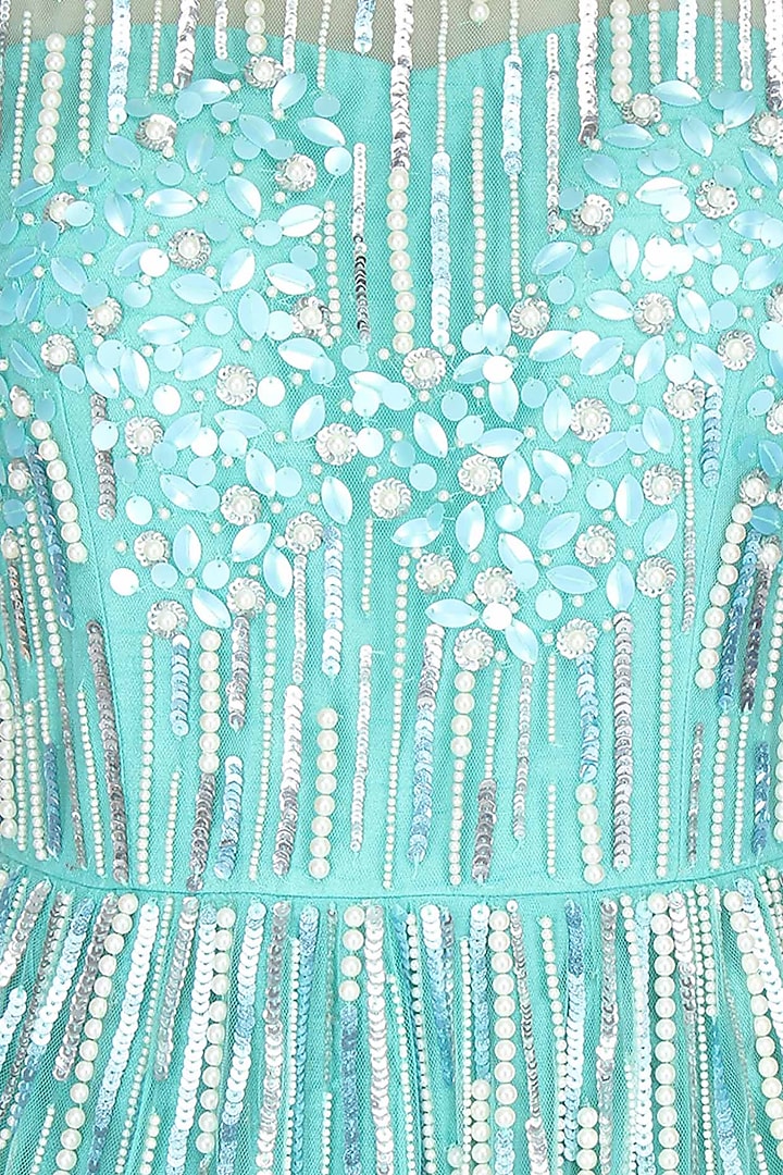 Sea green floor length embellished gown available only at Pernia's Pop Up Shop.