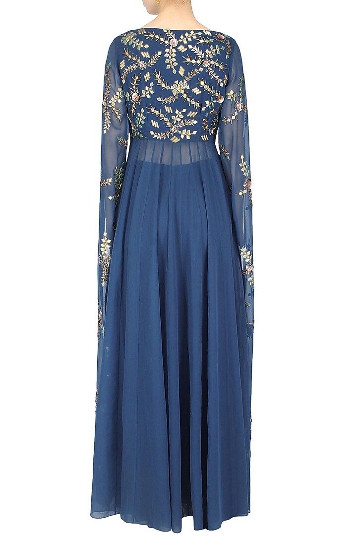 Blue cape sleeves anarkali suit with palazzo pants available only at Pernia's Pop Up Shop.
