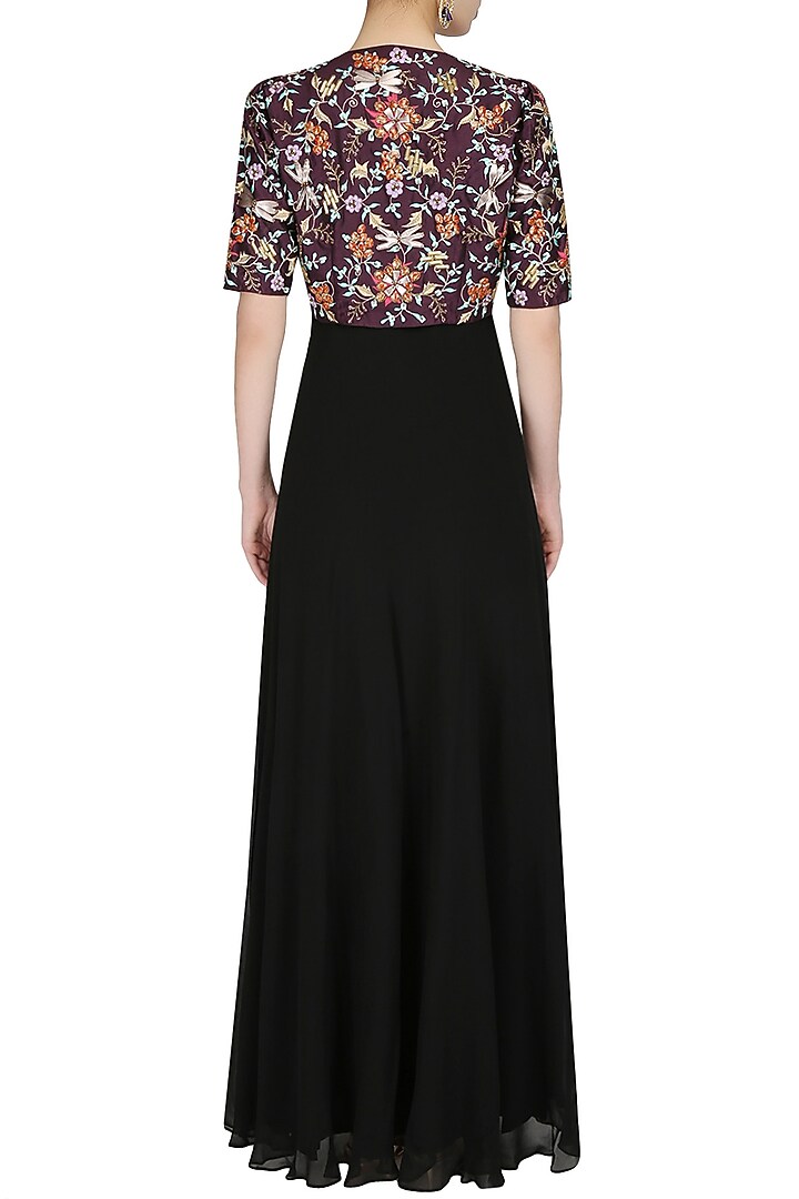 Purple front open crop top jacket with black bias gown available only at Pernia's Pop Up Shop.