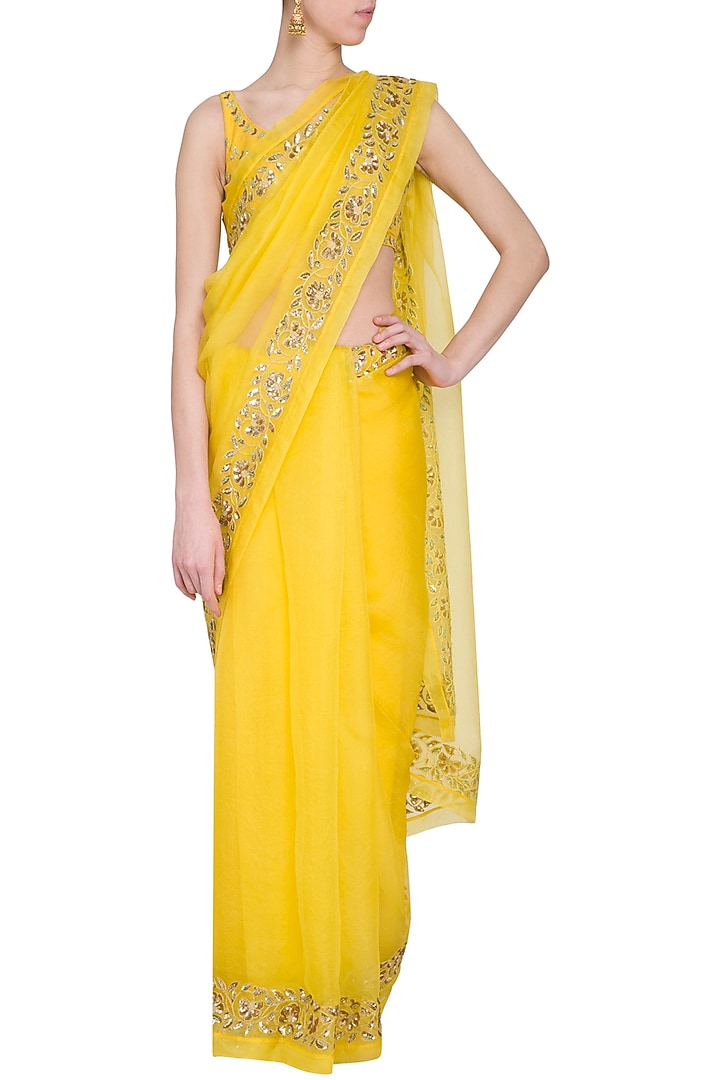 Yellow embroidered Wedding Saree set by Ranian at Pernia's Pop Up Shop