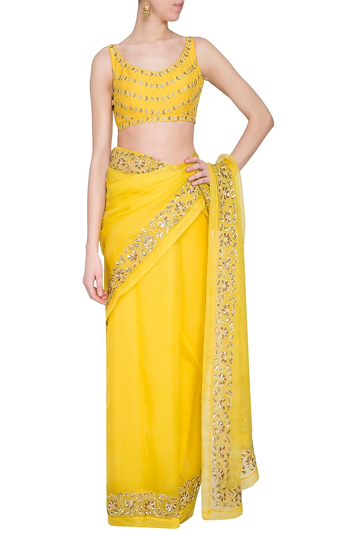 Yellow embroidered Wedding Saree set by Ranian at Pernia's Pop Up Shop