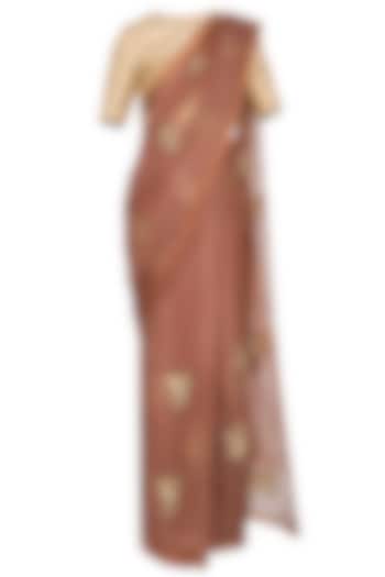 Mud Brown Silk Organza Zari Embroidered Wedding Saree Set by Ranian at Pernia's Pop Up Shop