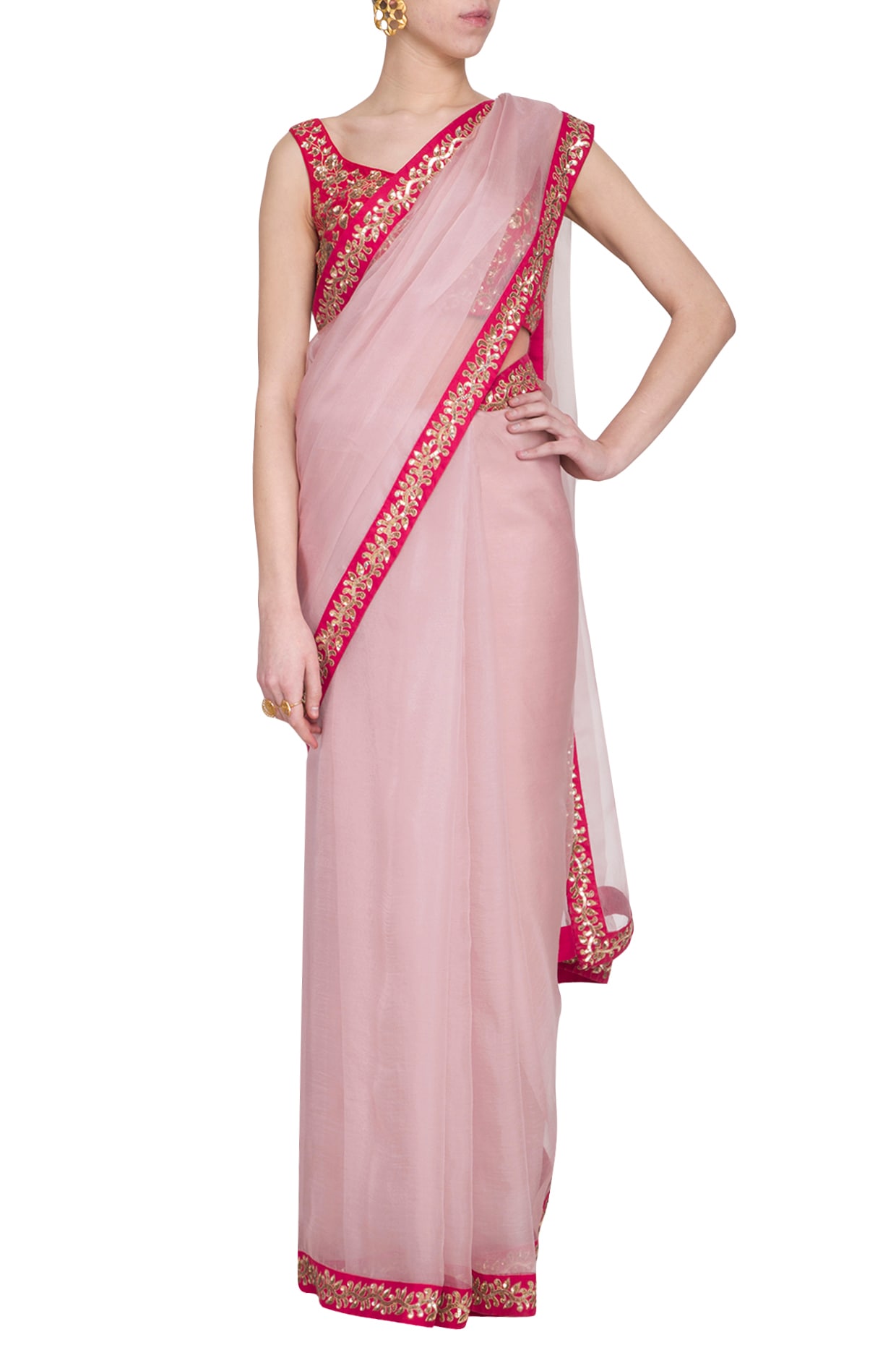 Powder Pink, Silk Organza Embroidered Saree Set – Siddhartha Bansal