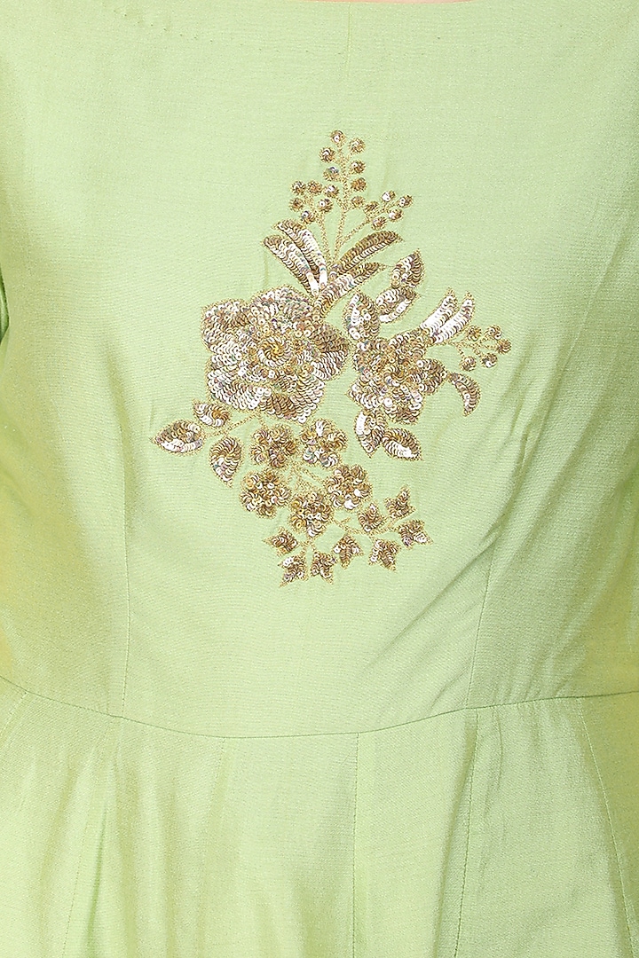 Olive green embroidered peplum kurta with ivory dhoti pants set available only at Pernia's Pop Up Shop.