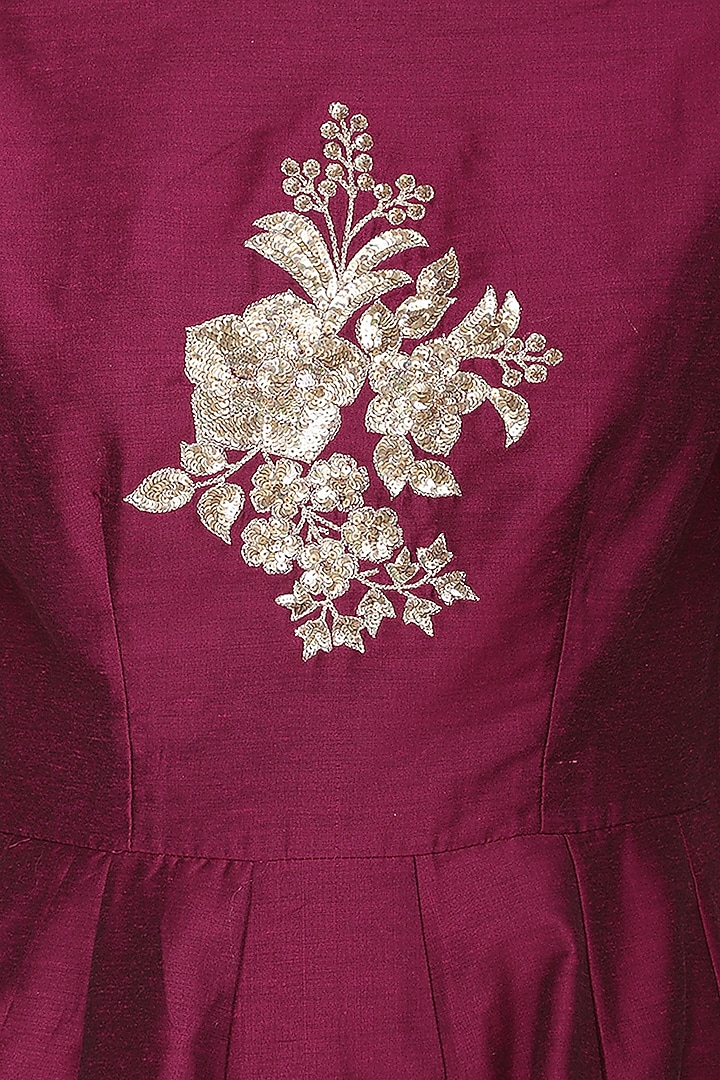 Wine embroidered peplum kurta with ivory dhoti pants set available only at Pernia's Pop Up Shop.