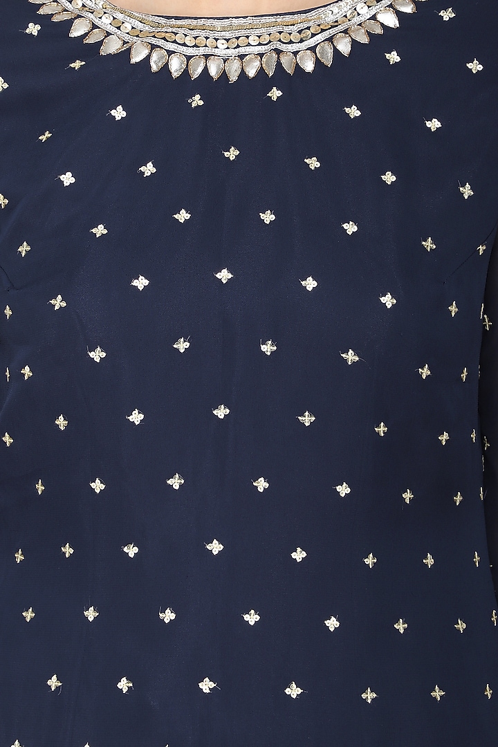 Navy blue embroidered kurta with sharara pants set available only at Pernia's Pop Up Shop.