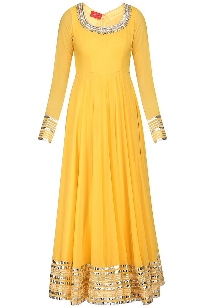 Yellow Embroidered Anarkali Set by Ranian