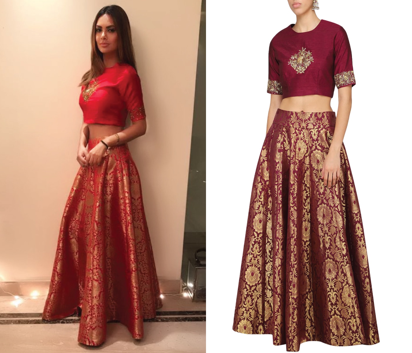 Crop top 2025 with brocade skirt