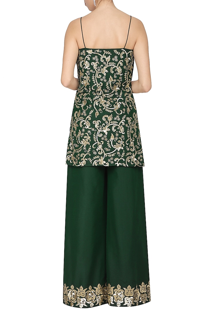 Emerald green embroidered kurta with palazzo pants set available only at Pernia's Pop Up Shop.