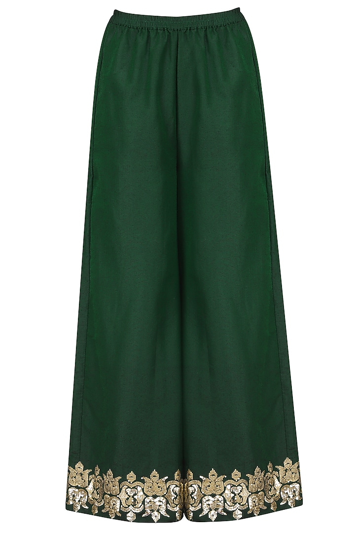 Emerald green embroidered kurta with palazzo pants set available only at Pernia's Pop Up Shop.